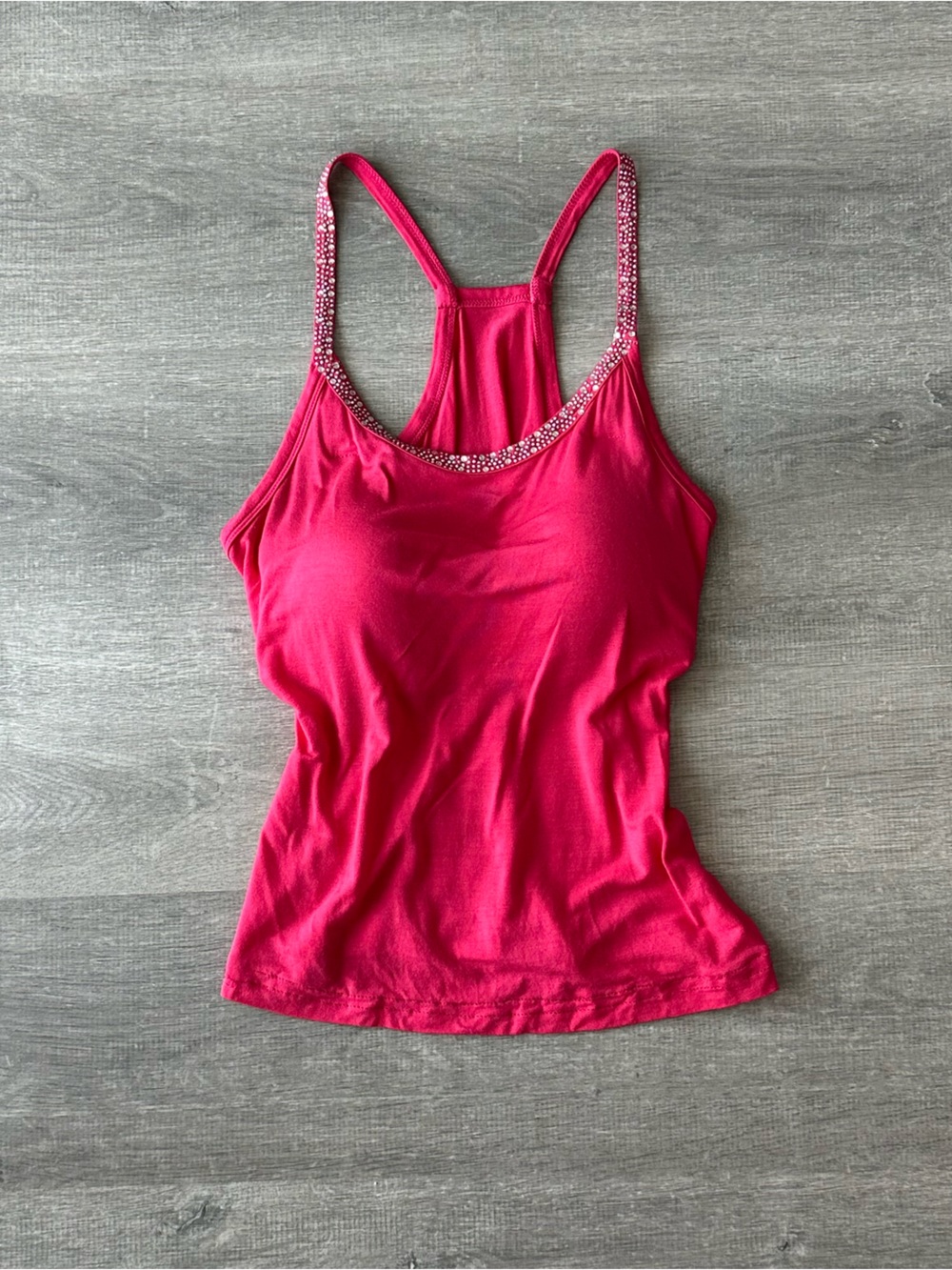 Women’s Racerback Tank Top Pink Rhinestone with padding